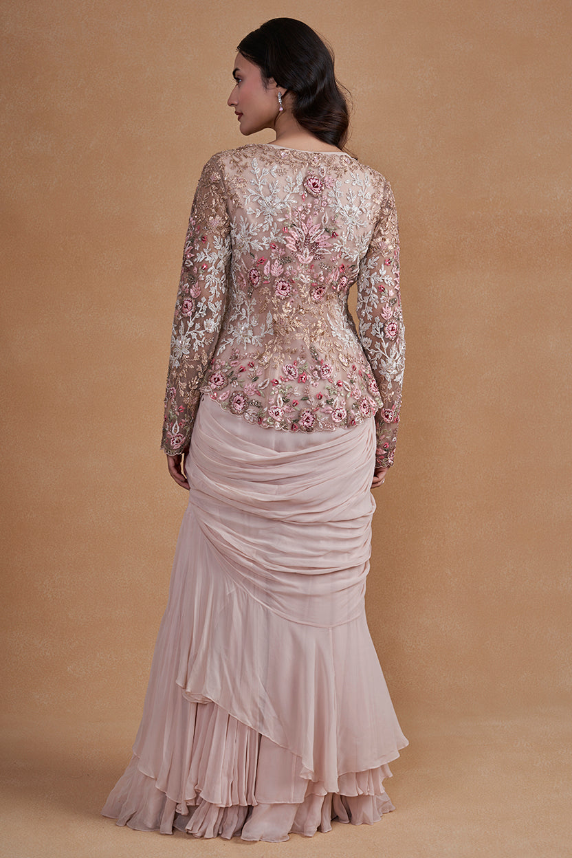 Pink Drape Gown With Jacket
