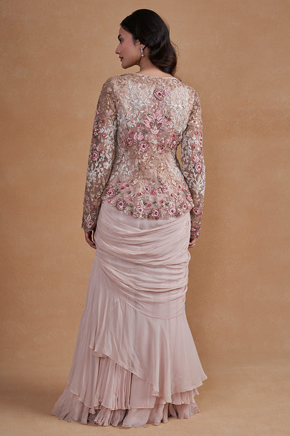 Pink Drape Gown With Jacket