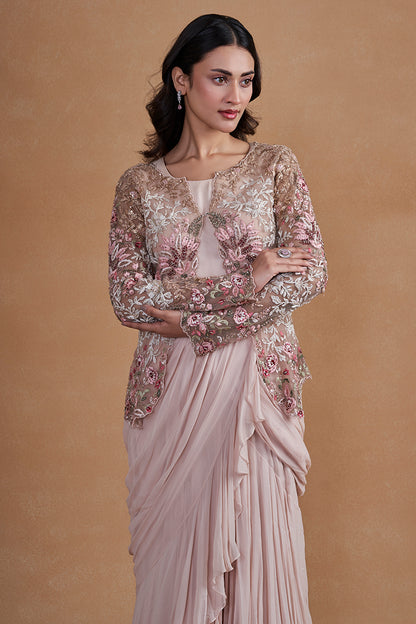 Pink Drape Gown With Jacket
