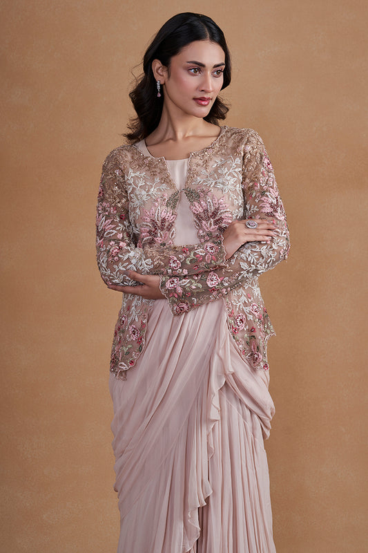 Pink Drape Gown With Jacket