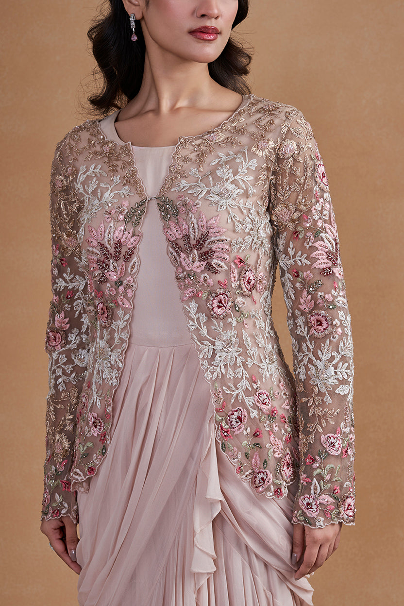 Pink Drape Gown With Jacket