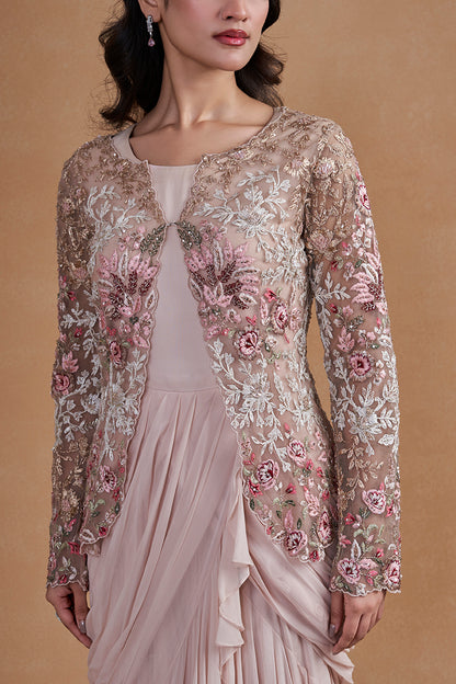 Pink Drape Gown With Jacket
