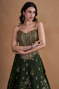 Green Corset Lehenga Set With Pearl Detailing And Handwork