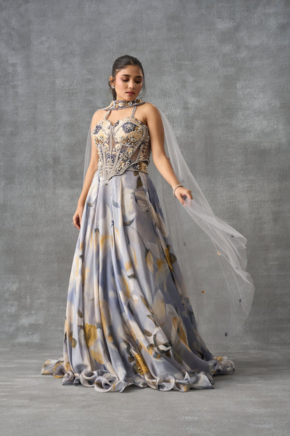 Floral Printed Corset Lehenga Set