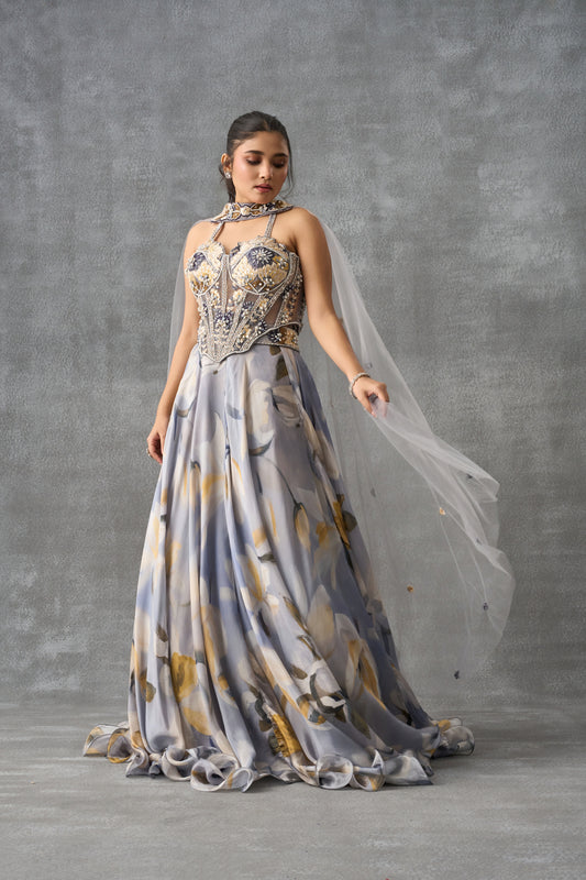 Floral Printed Corset Lehenga Set