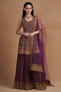 Plum Sharara Set With Swarovski Detailing