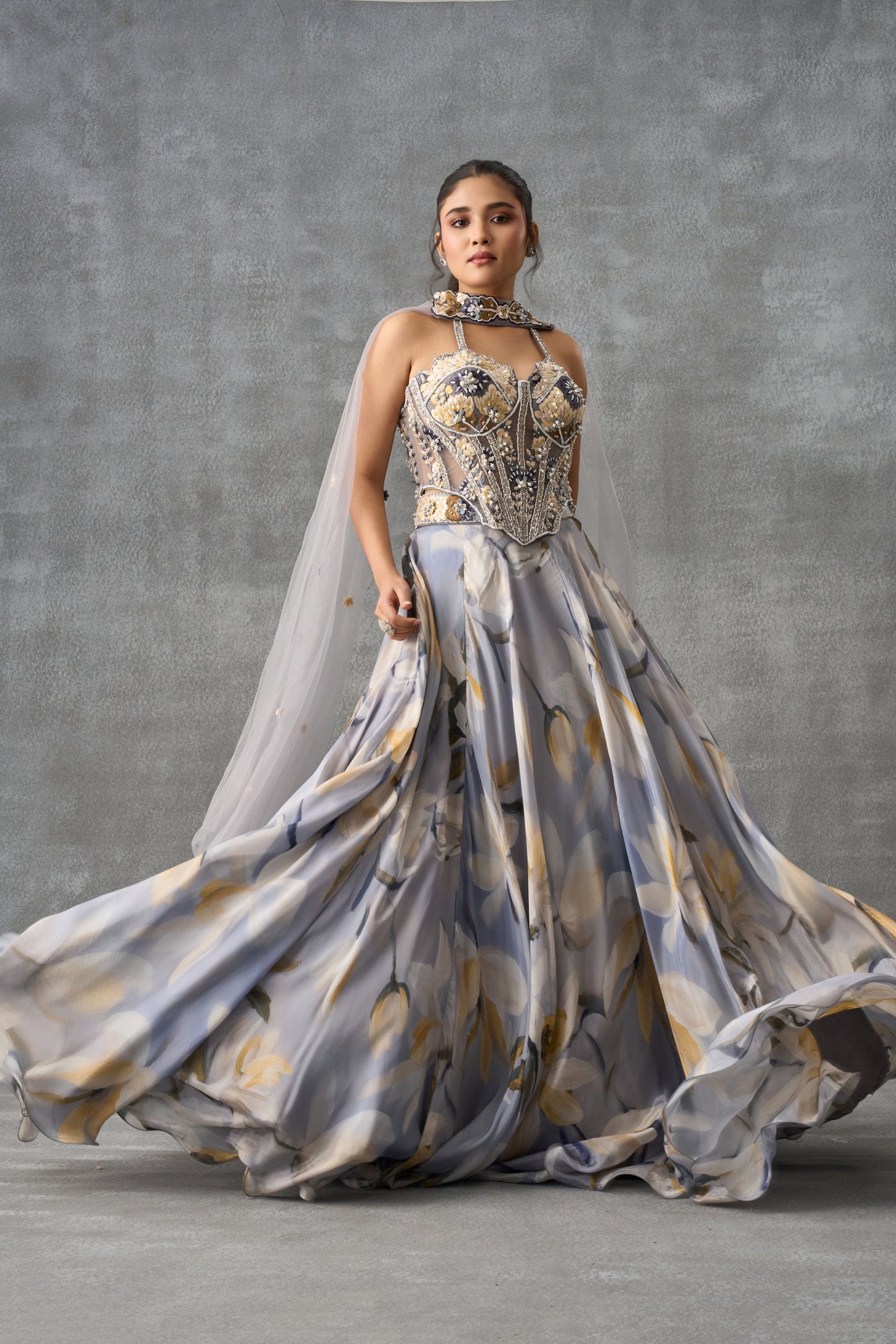 Floral Printed Corset Lehenga Set