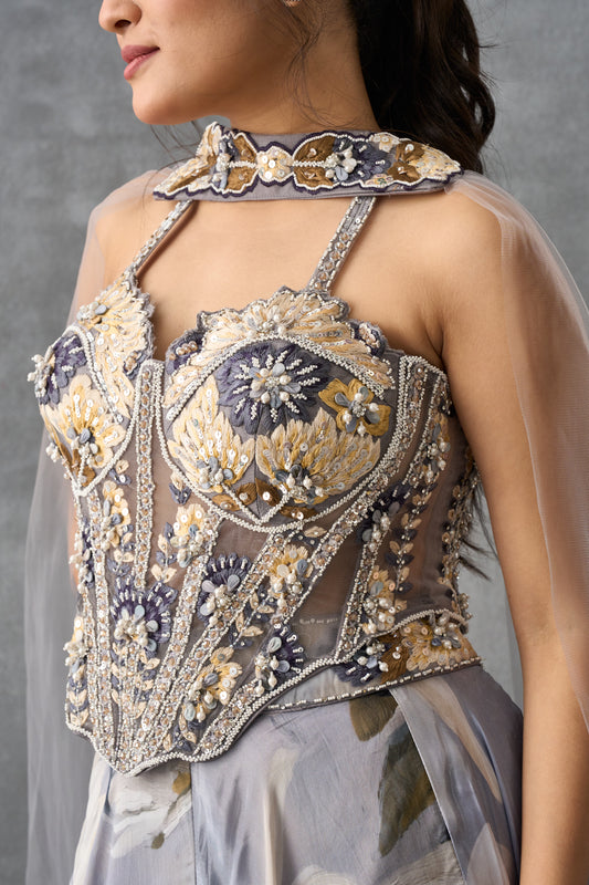 Floral Printed Corset Lehenga Set