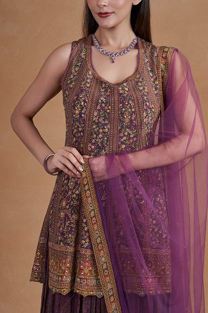 Plum Sharara Set With Swarovski Detailing