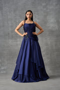 Navy Blue Satin Silk Cocktail Gown