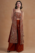 Rust Indo-western Set With Long Jacket