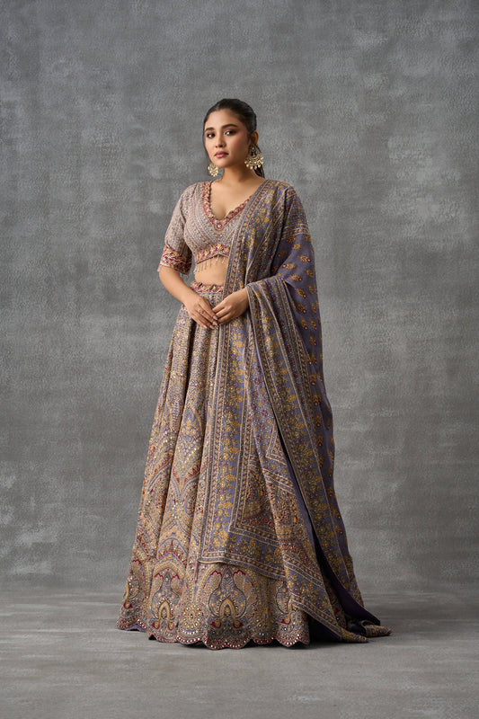 Lavender Heritage Crepe Lehenga Set