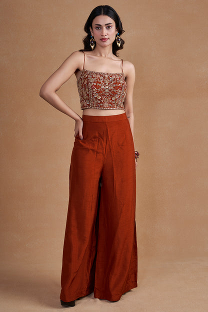 Rust Indo-western Set With Long Jacket