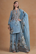 Aqua Blue Sharara Set With Swaovski Detailing