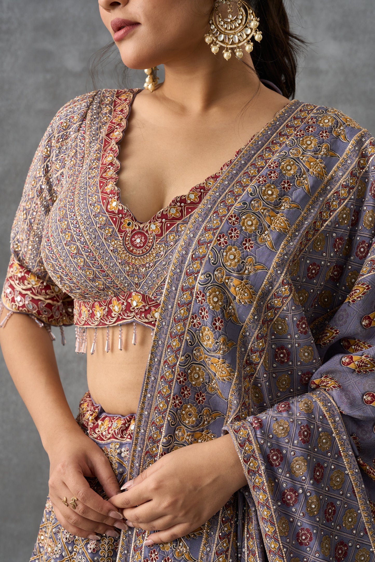 Lavender Heritage Crepe Lehenga Set