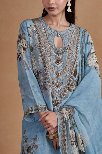 Aqua Blue Sharara Set With Swaovski Detailing