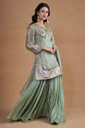 Sea Green Sharara Set With Brocade Top