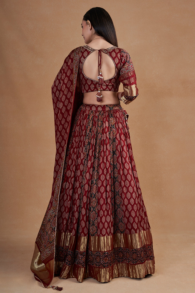 Maroon Ajrakh Lehenga Set