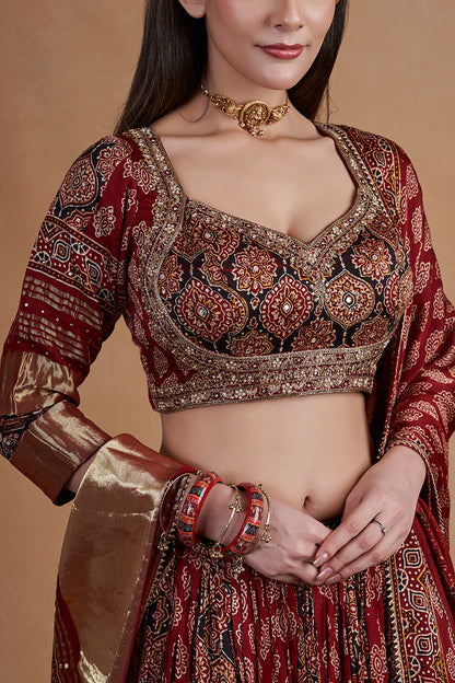 Maroon Ajrakh Lehenga Set