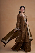 Brown Suit Set With Palazzo Pants  And Banarasi Dupatta