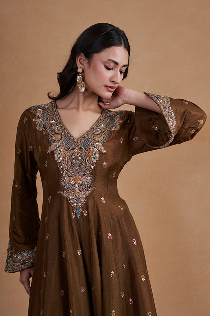 Brown Suit Set With Palazzo Pants  And Banarasi Dupatta