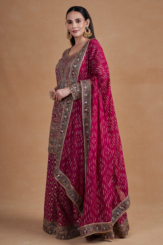 Magenta Sharara Set With Aari Work