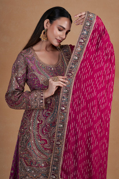 Magenta Sharara Set With Aari Work