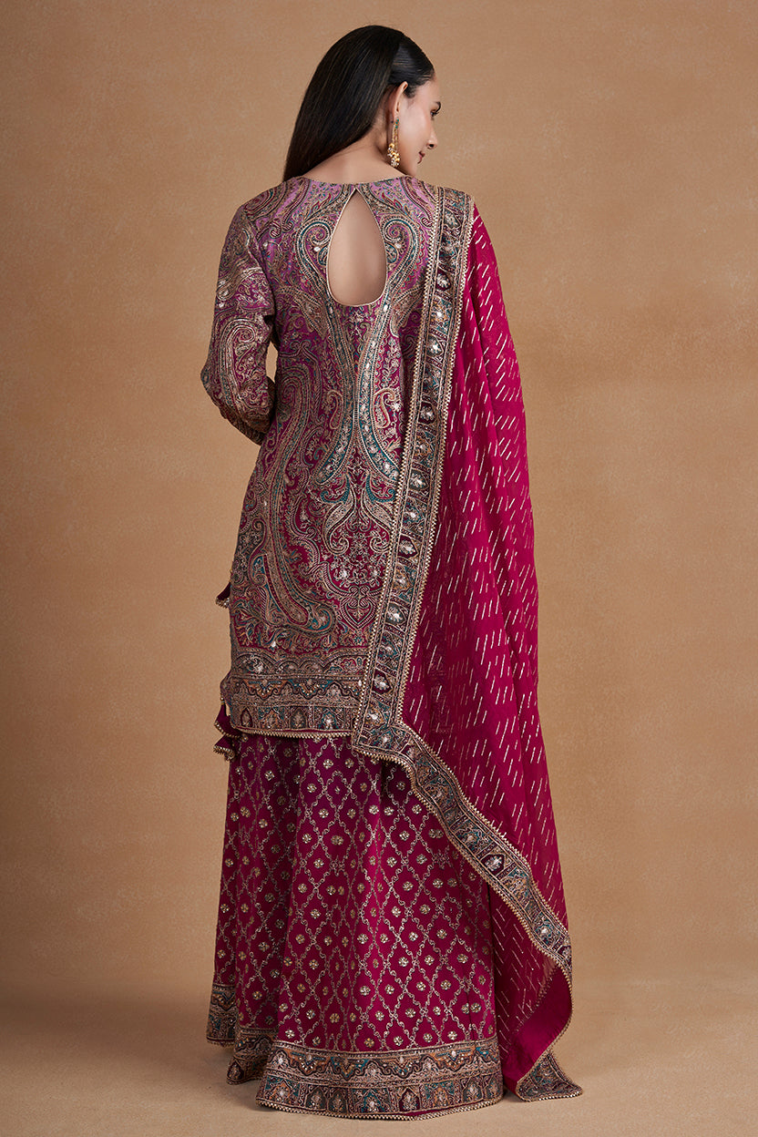 Magenta Sharara Set With Aari Work