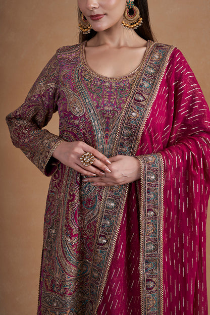 Magenta Sharara Set With Aari Work