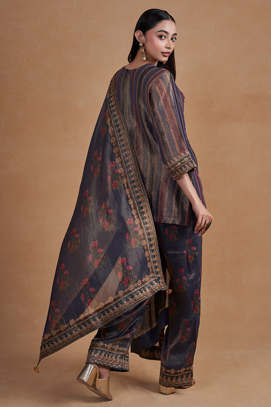 Indigo Suit Set With Dupatta