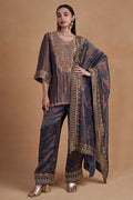 Indigo Suit Set With Dupatta