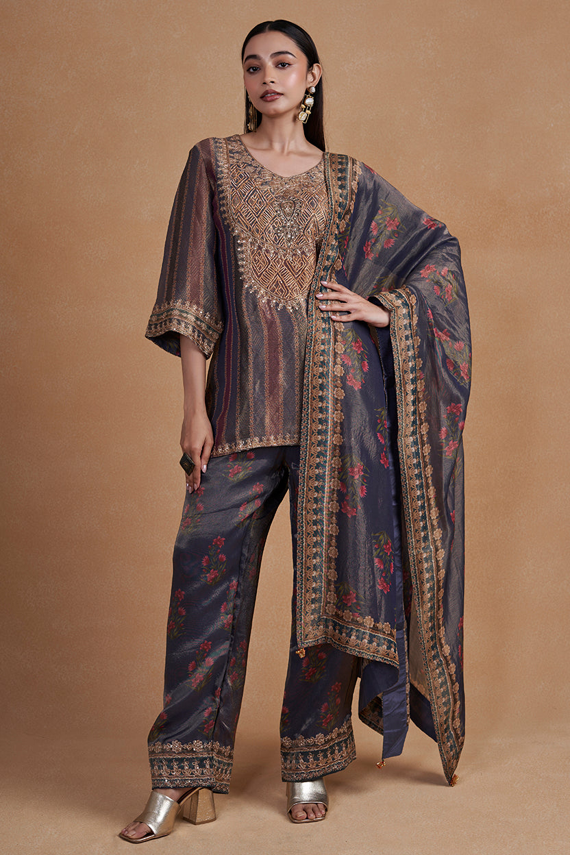 Indigo Suit Set With Dupatta
