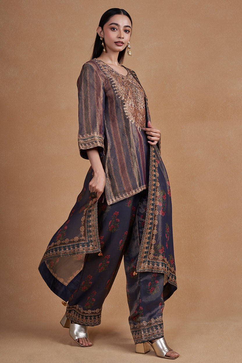 Indigo Suit Set With Dupatta
