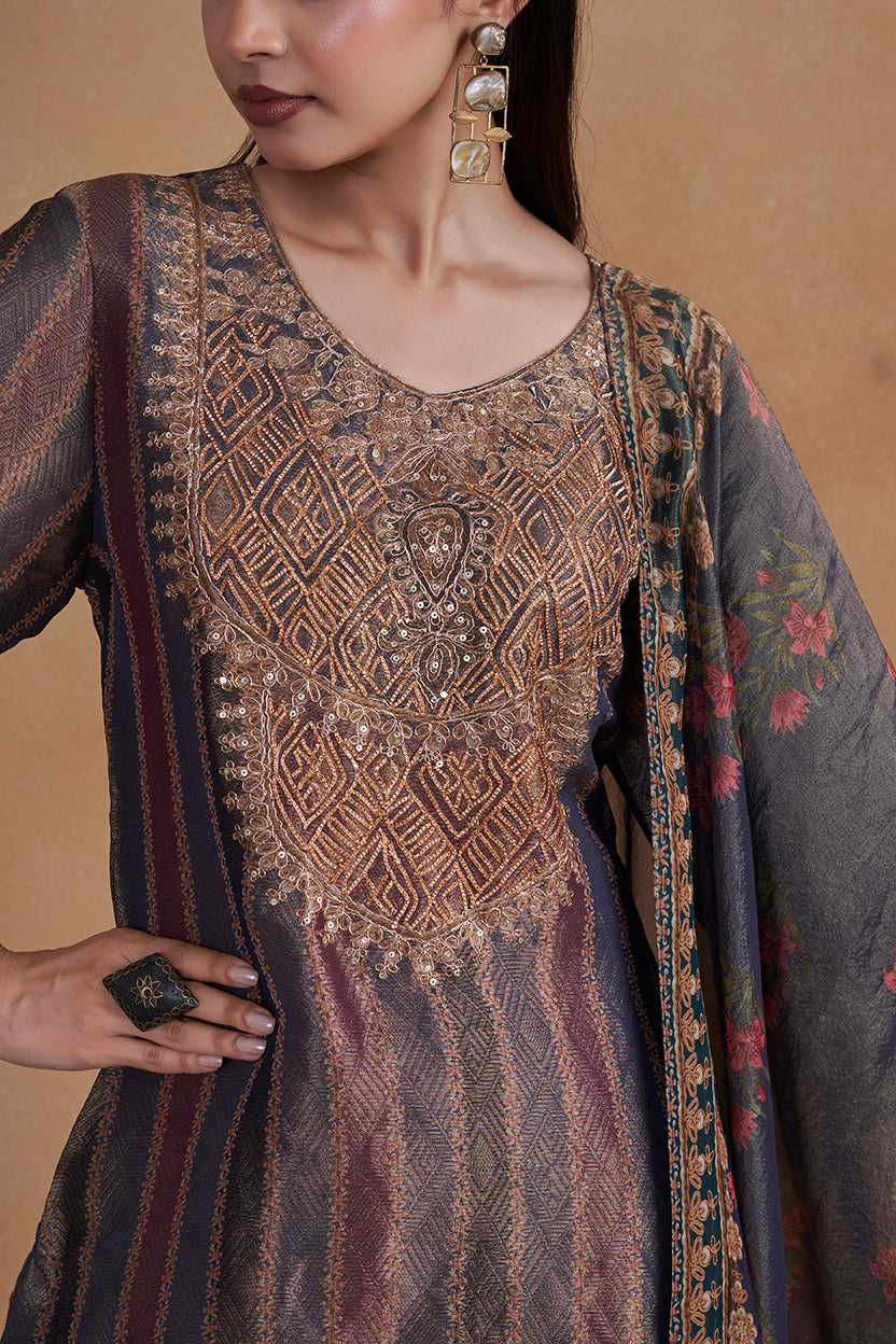 Indigo Suit Set With Dupatta