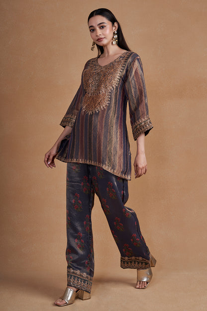 Indigo Suit Set With Dupatta