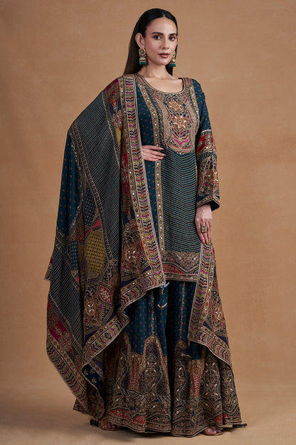 Teal Sharara Set With Dupatta