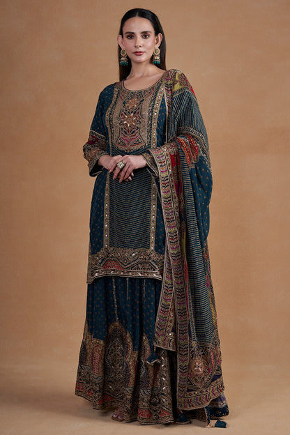 Teal Sharara Set With Dupatta