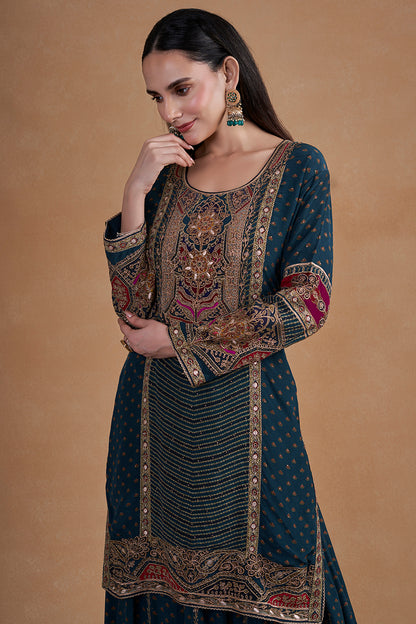 Teal Sharara Set With Dupatta