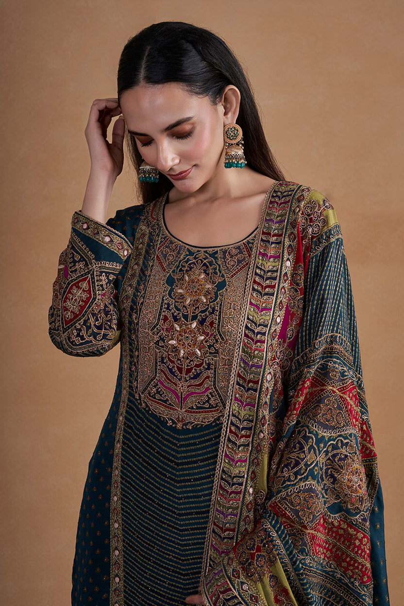 Teal Sharara Set With Dupatta