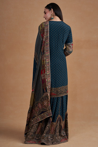 Teal Sharara Set With Dupatta