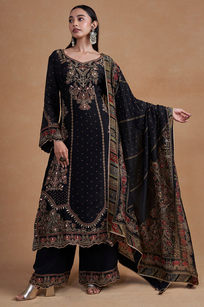 Black Suit Set With Aari Detailing