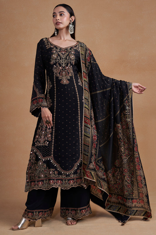 Black Suit Set With Aari Detailing