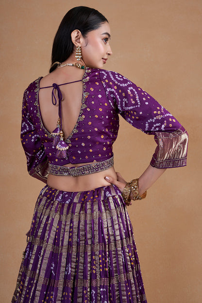 Purple Gharchola Lehenga With Yellow Contrast Dupatta