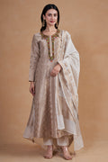 Off White Banarasi Silk Anarkali Suit Set