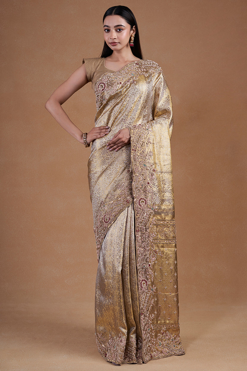 Gold Kanjeevaram Saree With Zardosi Work