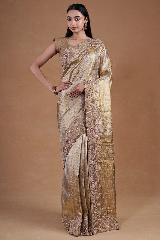Gold Kanjeevaram Saree With Zardosi Work