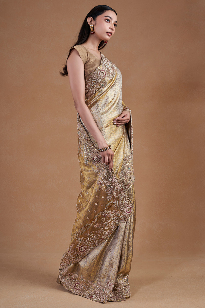 Gold Kanjeevaram Saree With Zardosi Work