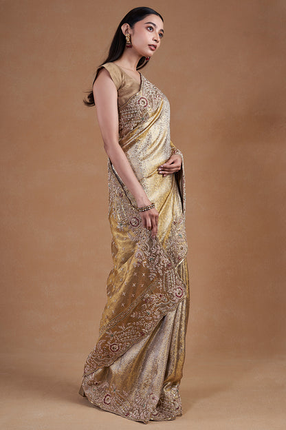 Gold Kanjeevaram Saree With Zardosi Work