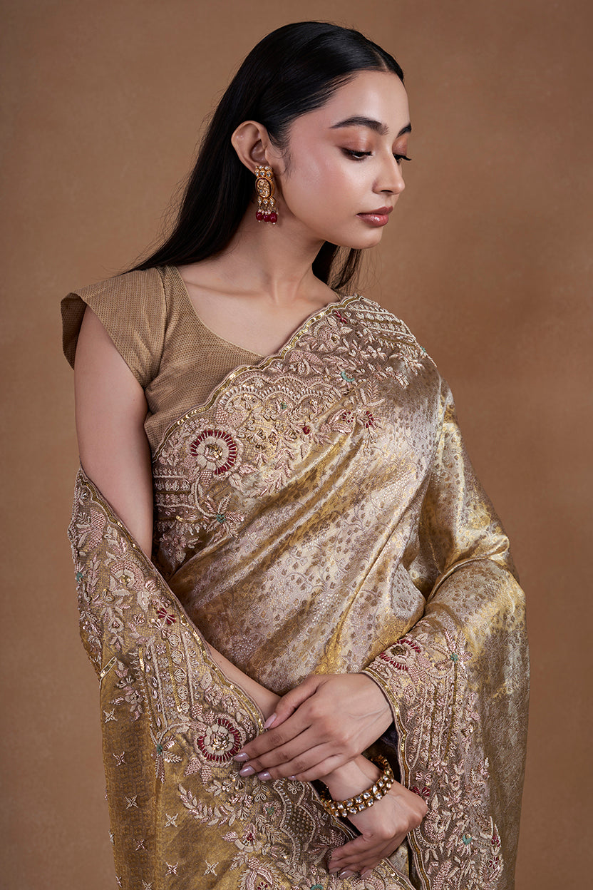 Gold Kanjeevaram Saree With Zardosi Work