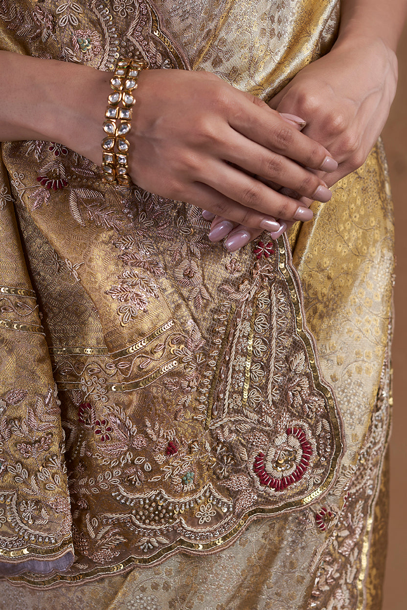 Gold Kanjeevaram Saree With Zardosi Work